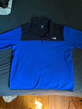 The North Face Blue and Black Half-Zip Fleece Pullover